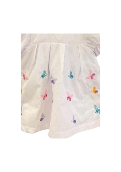 Çikoby Kız Bebek Pamuklu Kelebek Desenli Elbise-13885 Beyaz