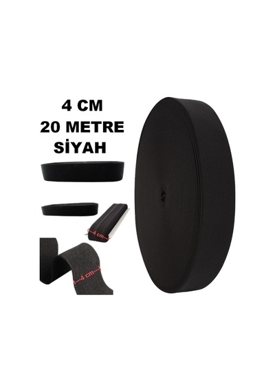 Çamaşır Don Etek Bel Paça Bebe Lastiği Yassı Yumuşak Bel Lastik 20 Metre Siyah-4 Cm