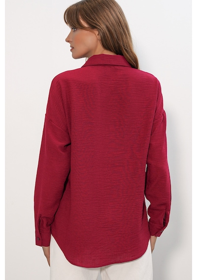 Bigdart Kadın Oversize Keten Gömlek 20338 - Bordo