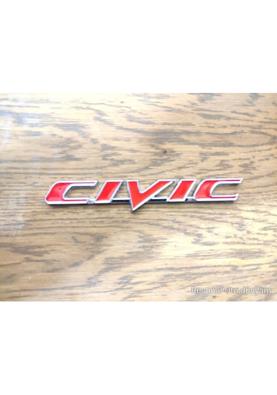 Honda Civic Uyumlu Kırmızı Bagaj Amblem Yazısı 3d Metal Logo 3m Bantlı Arka Yazı Civic Amblem Krom3m