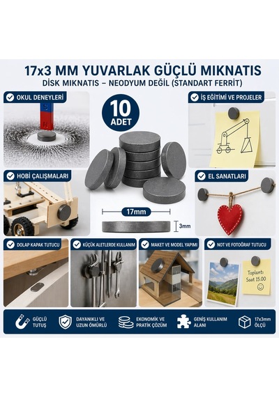 10 Adet Mıknatıs 17x3 Mm Yuvarlak Güçlü Mıknatıs D Cpr-8815-f3ebf
