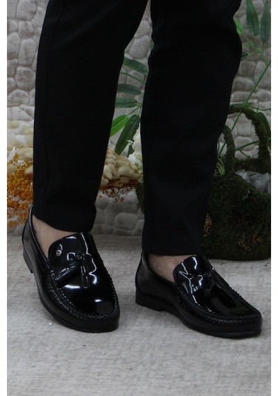 Pierre Cardin 25101 Siyah Rugan Hakiki Deri Erkek Babet Loafer Erkek Ayakkabı 001