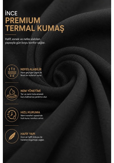 Elit Erkek Termal Tayt İçlik Thermocool İnce Termal Kaliteli Siyah