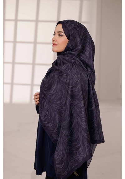 Mimiyum Ebru Desen-soft Şal Lacivert Çok Renkli