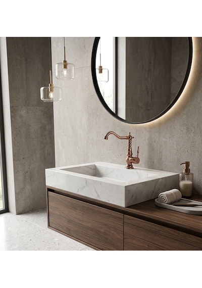 Bronz Desenli Rustik Lavabo Bataryası Rose Gold