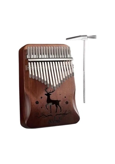 Klx-520 Hakiki Ağaç Kalimba Geyik Desenli Ahşap Full Set 17 Çelik Tuşlu