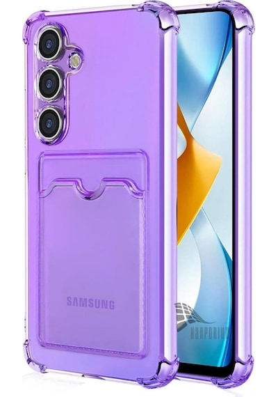 Samsung Galaxy A37 Uyumlu Kartlıklı Kılıf - Köşe Korumalı Cüzdanlı Esnek Silikon Kapak - Lila Lila