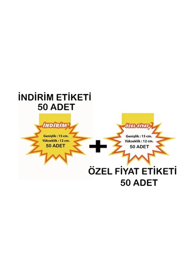 İndirim / Özel Fiyat Baskılı Yıldızlı Fiyat Etiketi 15x12 Cm 50+50 Ad.set