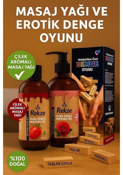 Ahşap Denge Oyunu + Çilek Ve Gül Aromalı 120 Ml Aromaterapi Masaj Yağı Seti - 736521649