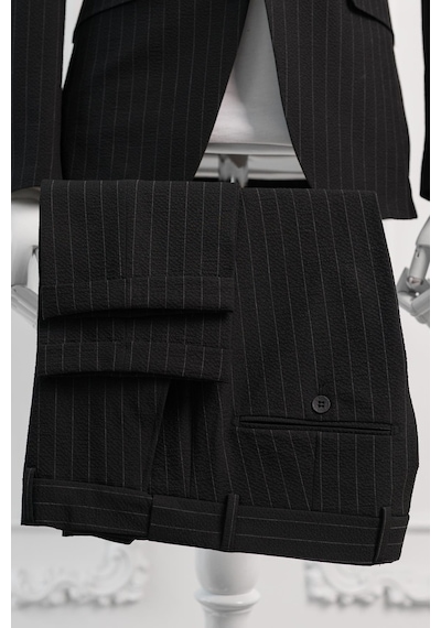 Slimfit Çizgili Mono Yaka Çift Yırtmaçlı Likralı Jogger Takım Elbise 001