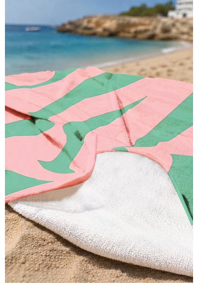 Ciao Tipografik Büyük Yazılı Plaj Havlusu - Minimalist Pembe Yeşil Hızlı Kuruyan Mikrofiber Havlu Sessiz Mercan