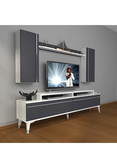 Decoraktiv Ekoflex 7 Mdf Silver Tv Ünitesi Tv Sehpası Beyaz - Antrasit