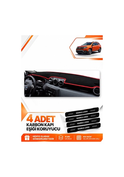 Dacia Duster 2 Nesil Makyajlı Makyajsız 2018-2023 Uyumlu Ön Göğüs Koruma Halısı - Siyah Kırmızı
