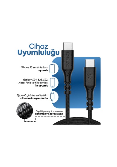 Type-c To Type-c İle Uyumlu İphone Ve Samsung İle Uyumlu Hızlı Şarj Ve Data Kablosu 40 Cm Siyah