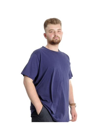 Mode Xl Büyük Beden Erkek T-Shirt Bisiklet Yaka Basic 23035 Açık Lacivert 001