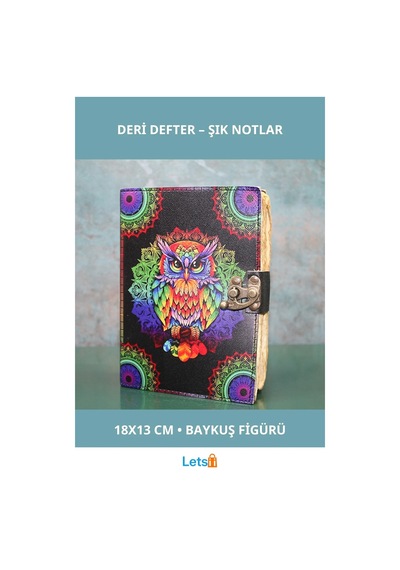 Estetik Baykuş Figürlü Deri Defter 18x13 Cm Çok Renkli
