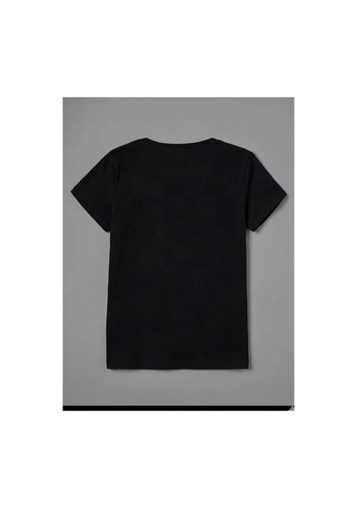 Pembe Kelebek Desenli Baskılı Kompakt T-shirt Siyah