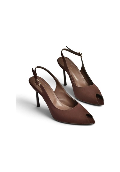 Fox Shoes Z676085004 Kahverengi Kumaş İnce Topuklu Kadın Ayakkabı