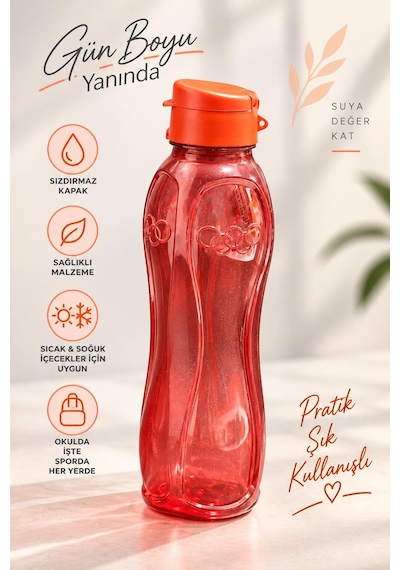 Su Matarası 750 Ml Kırmızı Suluk Su Şişesi Okul Spor Tüm Renkler