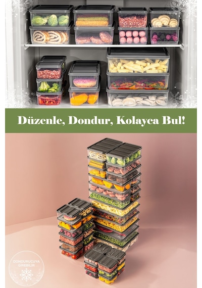 Vienev 42'li Buzdolabı Düzenleyici Organizer Mikrodalgaya Uygun Difriz Saklama Kabı Gri Gri