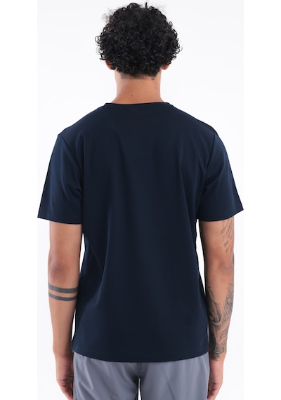 Rowinger Modal İnterlock Kumaş Minimal Logolu Bisiklet Yaka Erkek Spor T-shirt Navyblue