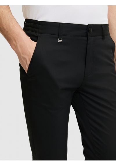 Cacharel Siyah Slim Fit Pamuk Karışımlı Beli Lastikli Kanvas Pantolon