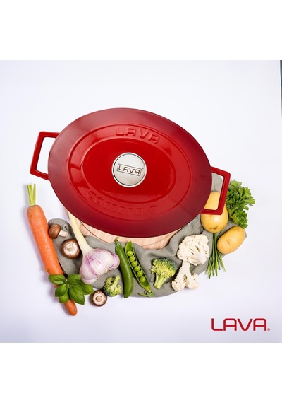Lava Döküm Oval Tencere. Folk Serisi Ölçü 23x29cm Kırmızı