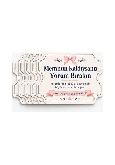 100 Adet Yorum Kartı Özel Kesim Zarif Tasarım Müşteri Değerlendirme Kartı - Tebrik Kartı