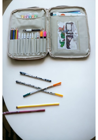 Next Craft Evrak Kalemlik Çantası Çocuklar İçin Aktivite Etkinlik Çantası Boyama Ve Defter Çantası Bej