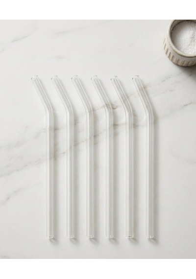 6'li Şeffaf Cam Pipet Seti - 15 Cm Boy Eğri Cam Pipet - Kokteyl, Soğuk Kahve Ve Meşrubat Pipeti