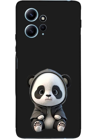 Xiaomi Redmi Note 12 4g İle Uyumlu Sevimli Panda 0214d Tasarımlı Siyah Lansman Kılıf Çok Renkli