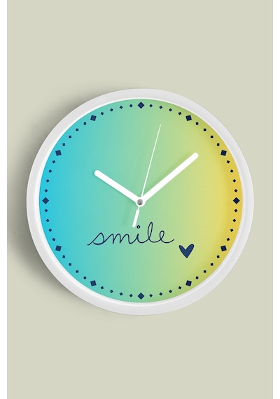 ' Smile '' Yazılı Modern Tasarım Duvar Saati - 35cm - Önü Camlı Beyaz Kasa - Sessiz Mekanizma Beyaz