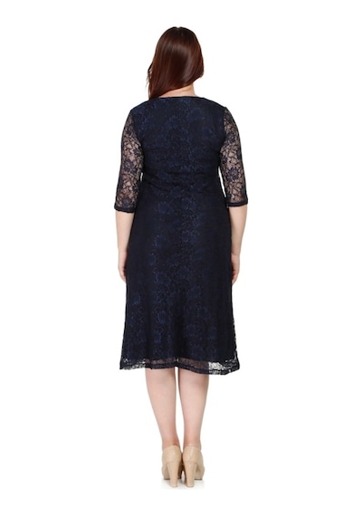 Nidya Moda Büyük Beden Dantel Elbise-4036L Lacivert