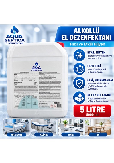 Aqua Septica Alkollü El Dezenfektanı 5 Litre 5000 Ml El Ve Cilt Hijyeni İçin Durulama Gerektirmeyen Dezenfektan 2 Adet