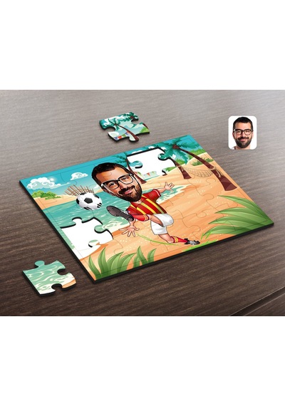 Kişiye Özel Sarı Kırmızı Futbolcu Karikatürlü Ahşap Puzzle-1