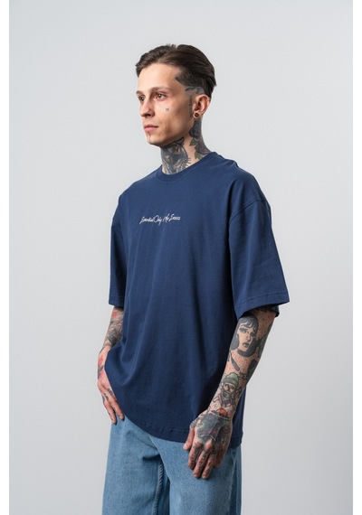 Respire Erkek Essential Nakış Detaylı Oversize T-shirt Lacivert