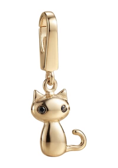 Siyah Taşlı Kedi Kilitli Charm Kolye Ucu