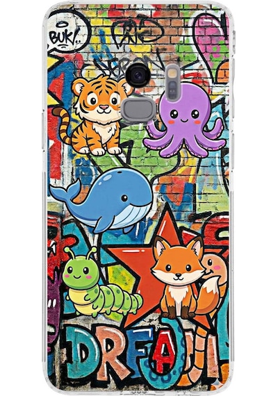 Samsung Galaxy S9 İle Uyumlu Grafiti Mini Tasarımlı Şeffaf Silikon Kılıf Şeffaf