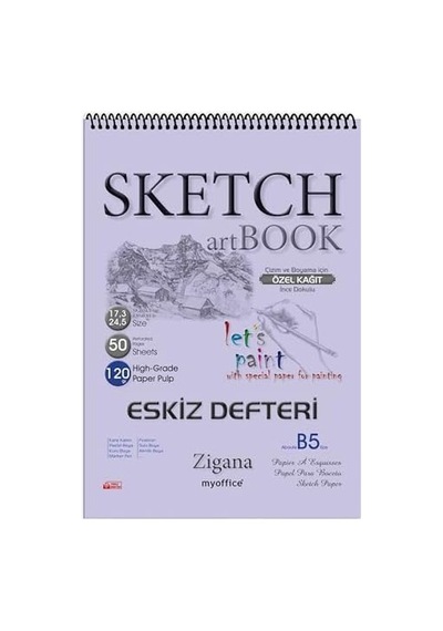 Zigana B5 Spiralli Eskiz Defteri - 50 Yp, 120 Gr Çizim Bloknotu, Sanat Defteri