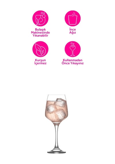 Lav Lal Cam Goblet 6'lı 400 ml Ayaklı (Şarap Kadehi , Kokteyl Bardağı)