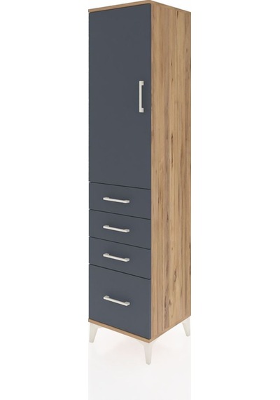 Hyperion Dolap 3 Raflı 4 Çekmeceli Tek Kapaklı 44x44x195 Çam-... Çam