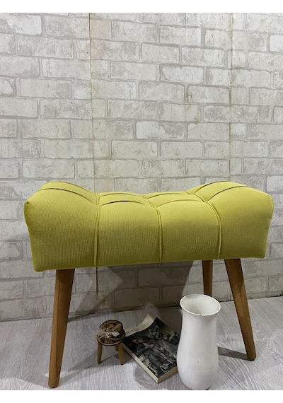 , Puf Ahşap Ayak Limon Sarısı,spor Modern Tasarım, Çima Dik
