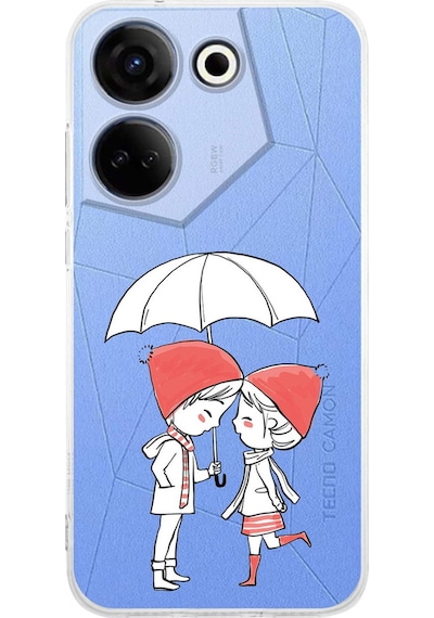 Tecno Camon 20 Pro İle Uyumlu Aşk Baskılı Tasarım Kamera Korumalı Şeffaf Silikon Kılıf Şeffaf