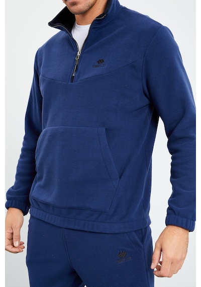 Tommy Life İndigo Yarım Fermuar Dik Yaka Lastik Paça Polar Erkek Eşofman Takımı - 85159 İndigo