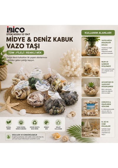 İbico İ12-243 Midye Ve Deniz Kabuk Vazo Taşı Fileli Renkli - 20'li Paket Diğer
