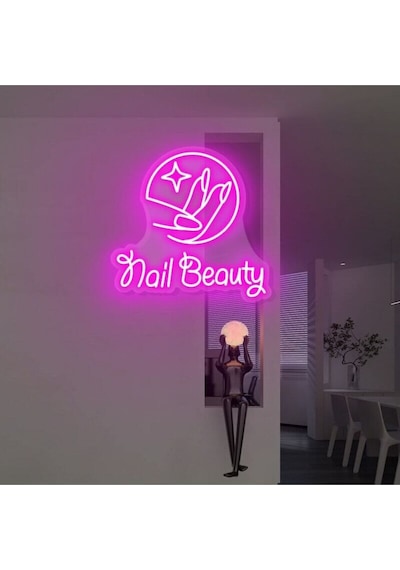 Nail Beauty Yazılı Ve Tırnak Şekilli Neon Tabela Pembe