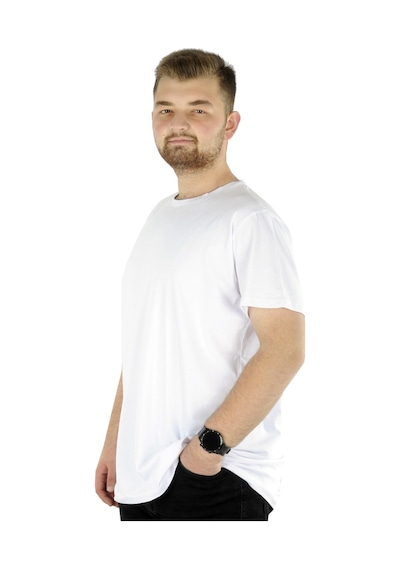 Mode Xl Büyük Beden Likralı T-Shirt Bisiklet Yaka 20149 Beyaz 001