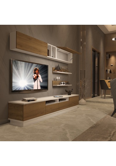 Decoraktiv Trendstyle 5220s Mdf Tv Ünitesi Tv Sehpası - Beyaz Pera Beyaz - Meşe