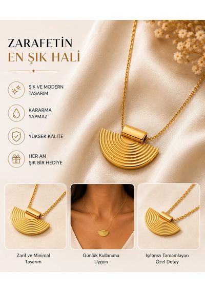 Gold Renk Yarım Ay Figürlü Kadın Kolye Minimal Zarif Kolye 044 - Sarı