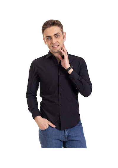 Erkek Slim Fit Dakron Yüksek Kalite Tam Kalıp Düğmeli Gömlek 2325 - Siyah